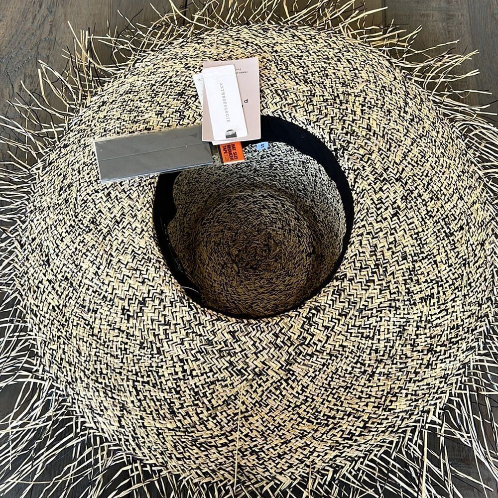Anthropologie Wide Frayed Straw Hat Size S - Picture 5 of 6